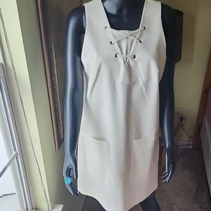 Cream Lace-Up Sleeveless Dress